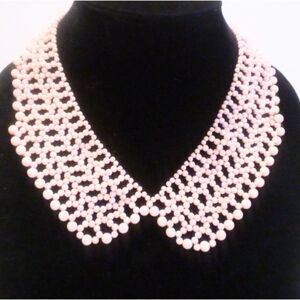 Vintage Pink Beaded Woven Collar Style Necklace